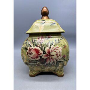 Mervyn's 2004 market sklep green floral canister lid storage home decor READ